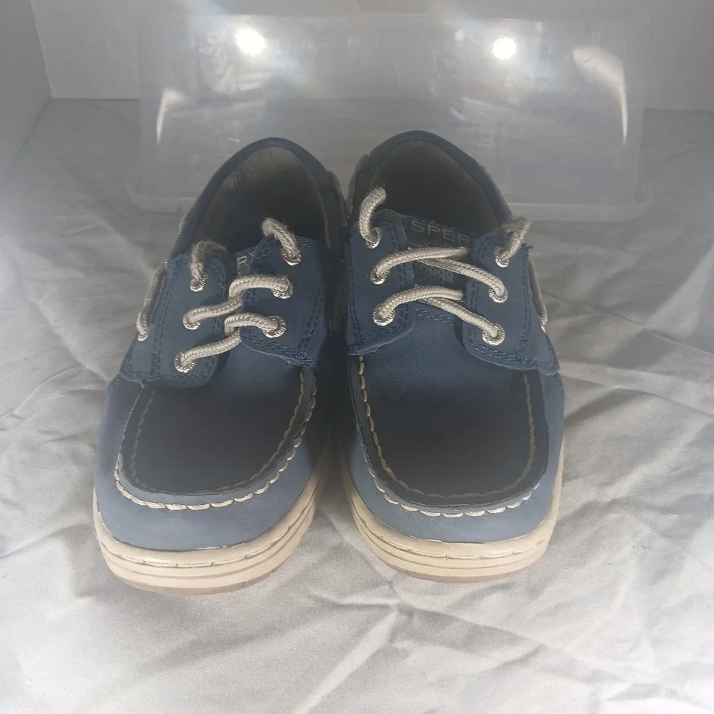 Sperry Billfish Boys Boat Shoes Navy Blue‎ Leather Lace Up Size 2.5 M